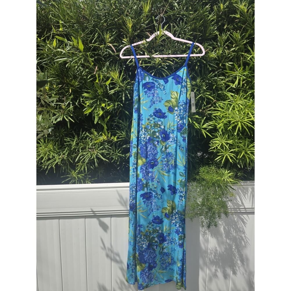 Breeze By Dorothy Schoelen VTG Blue Floral Dress Sz 4 Purple Lilies of the Field